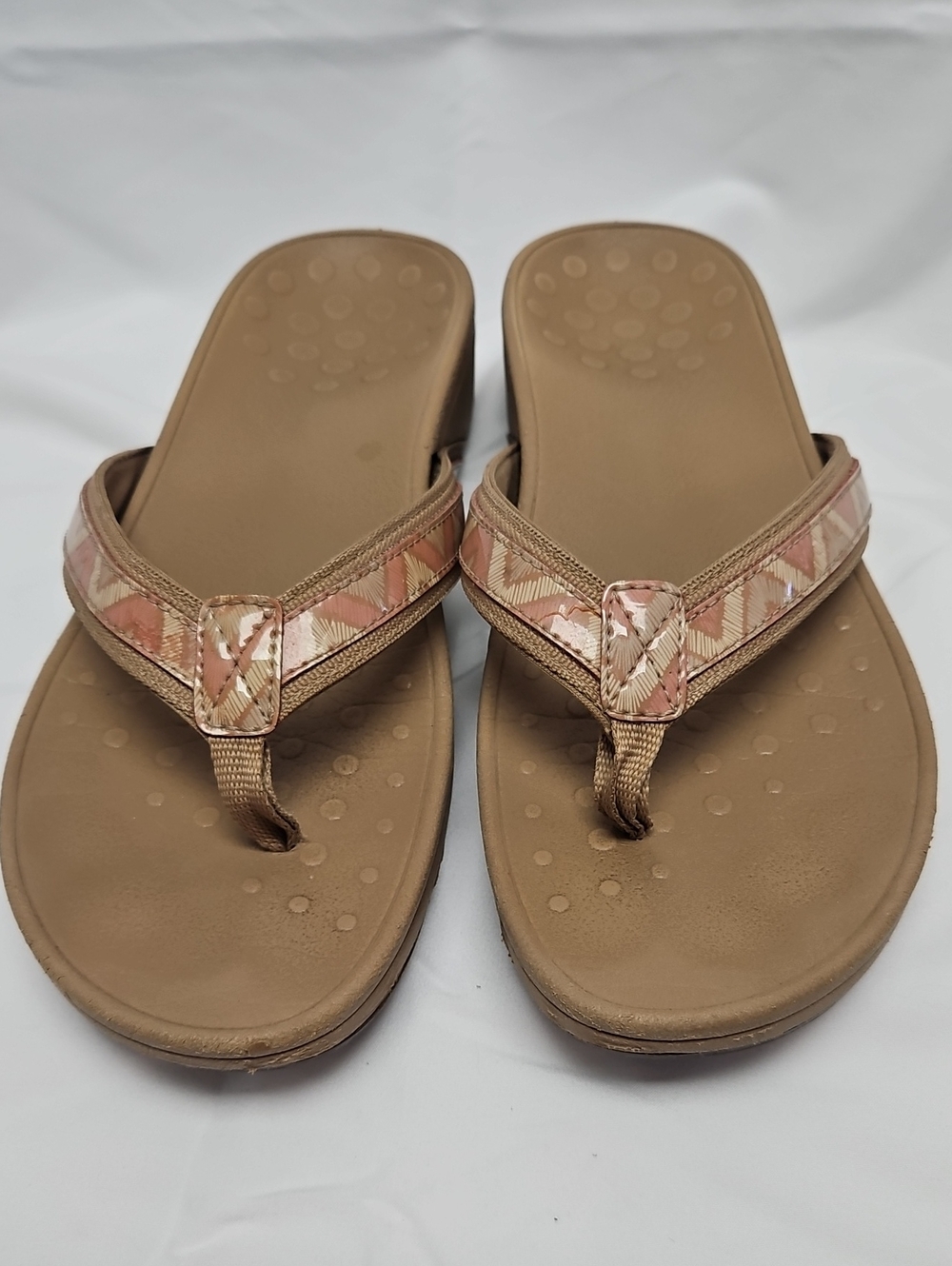 Vionic Lucia Womens 11 Tan Pink Thong Sandals Orthotic Arch Support Comfort